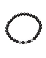 Beads Stretch Bracelet in Black Tourmaline - 925 Sterling Silver Ball