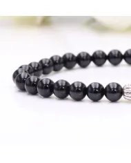 Beads Stretch Bracelet in Black Tourmaline - 925 Sterling Silver Ball
