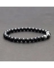 Beads Stretch Bracelet in Black Tourmaline - 925 Sterling Silver Ball