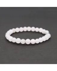 Beads Stretch Bracelet in Rose Quartz - 925 Silver Om Symbol Ball