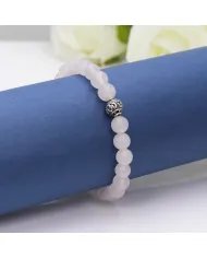 Beads Stretch Bracelet in Rose Quartz - 925 Silver Om Symbol Ball