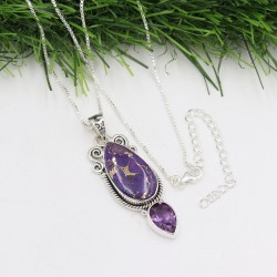 Turquoise Necklace, Sterling Silver Pendant, Amethyst Pendant, Teardrop Pendant, Birthstone Pendant, Charm Pendant, Gift for Her