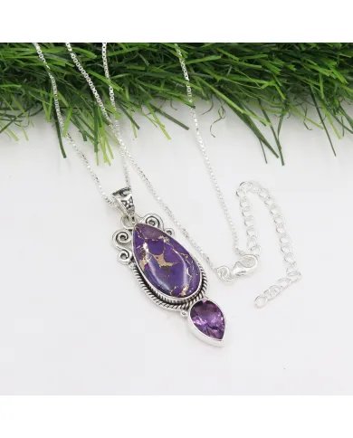 Turquoise Necklace, Sterling Silver Pendant, Amethyst Pendant, Teardrop Pendant, Birthstone Pendant, Charm Pendant, Gift for Her