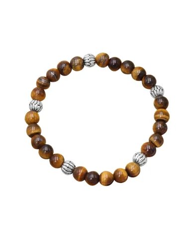 Beads Stretch Bracelet in Tiger Eye - 925 Sterling Silver Ball