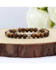 Beads Stretch Bracelet in Tiger Eye - 925 Sterling Silver Ball