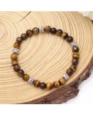 Beads Stretch Bracelet in Tiger Eye - 925 Sterling Silver Ball