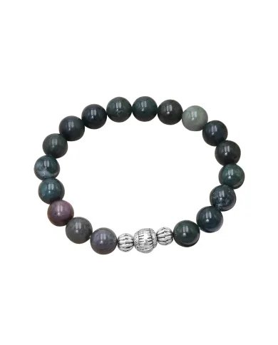 Beads Stretch Bracelet in Blood Stone - 925 Sterling Silver Ball