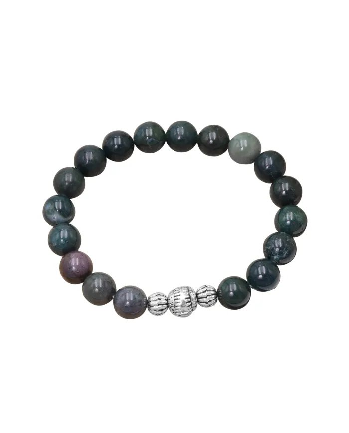 Beads Stretch Bracelet in Blood Stone - 925 Sterling Silver Ball
