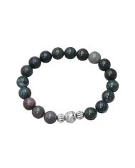 Beads Stretch Bracelet in Blood Stone - 925 Sterling Silver Ball