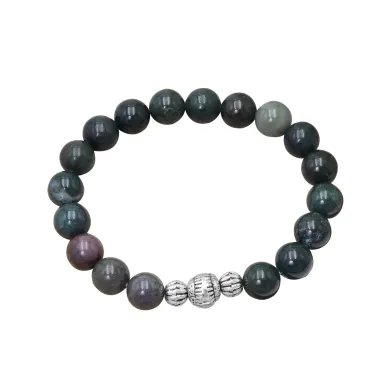 Beads Stretch Bracelet in Blood Stone - 925 Sterling Silver Ball