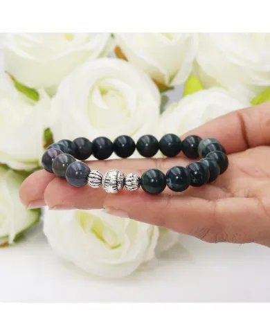 Beads Stretch Bracelet in Blood Stone - 925 Sterling Silver Ball