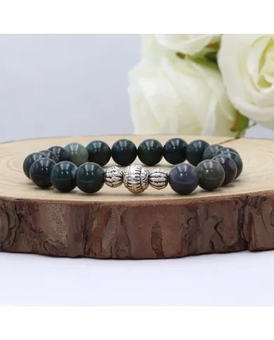 Beads Stretch Bracelet in Blood Stone - 925 Sterling Silver Ball