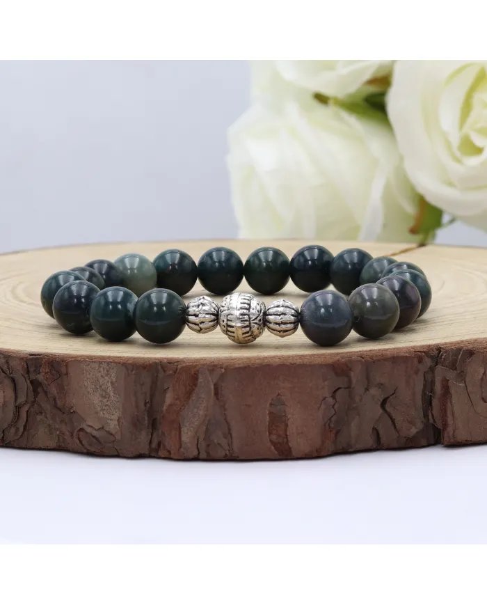 Beads Stretch Bracelet in Blood Stone - 925 Sterling Silver Ball