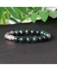 Beads Stretch Bracelet in Blood Stone - 925 Sterling Silver Ball