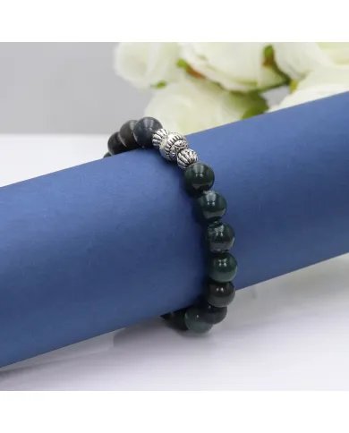 Beads Stretch Bracelet in Blood Stone - 925 Sterling Silver Ball