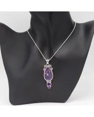 Turquoise & Amethyst Pendant - 925 Sterling Silver Gemstone Jewelry