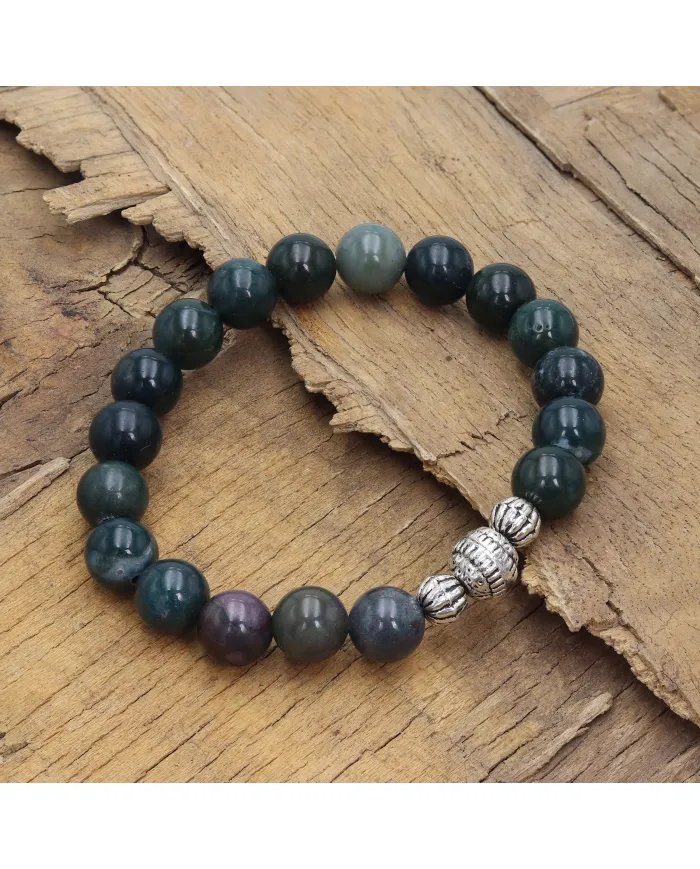 Beads Stretch Bracelet in Blood Stone - 925 Sterling Silver Ball