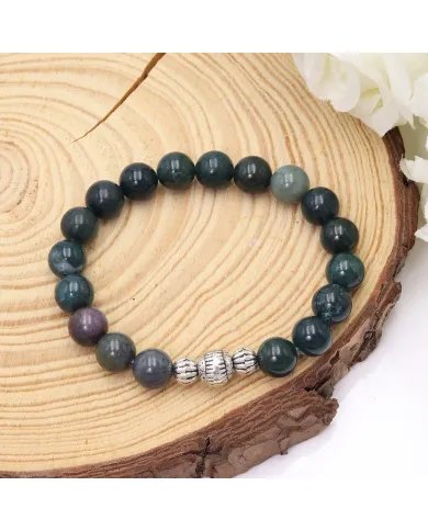 Beads Stretch Bracelet in Blood Stone - 925 Sterling Silver Ball