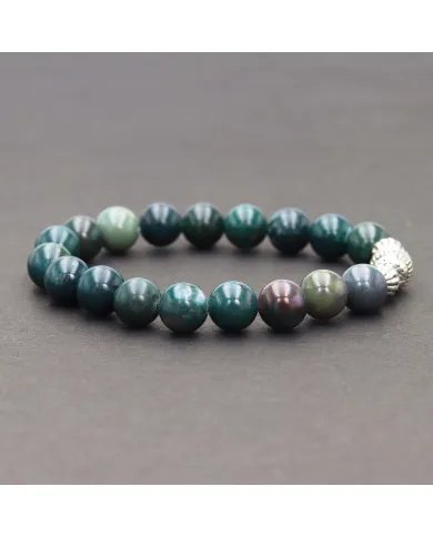 Beads Stretch Bracelet in Blood Stone - 925 Sterling Silver Ball