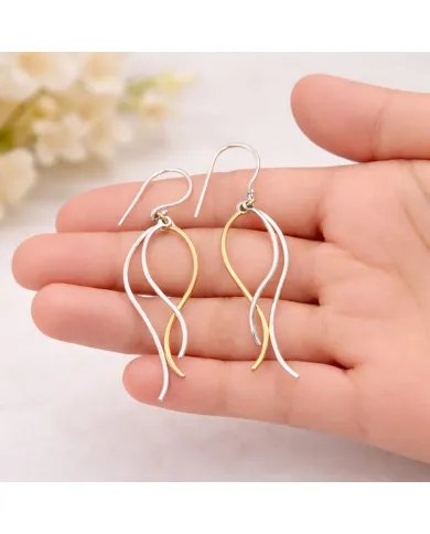 Two Tone Sterling Silver and Brass Dangle Earrings - Handmade Jewelry