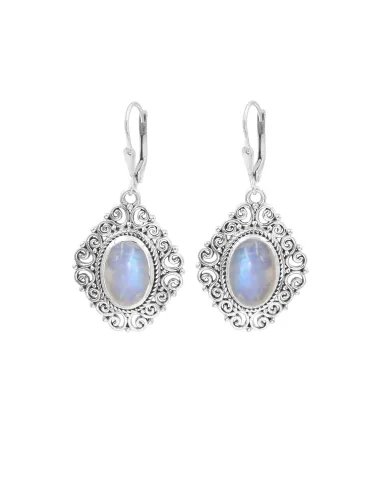 Rainbow Moonstone Filigree Earrings – 925 Sterling Silver Dainty Design
