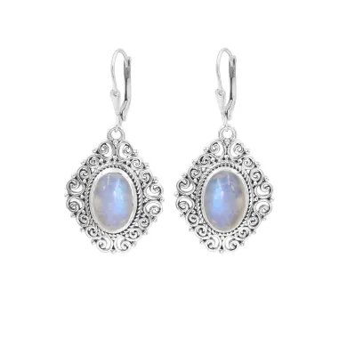 Rainbow Moonstone Filigree Earrings – 925 Sterling Silver Dainty Design
