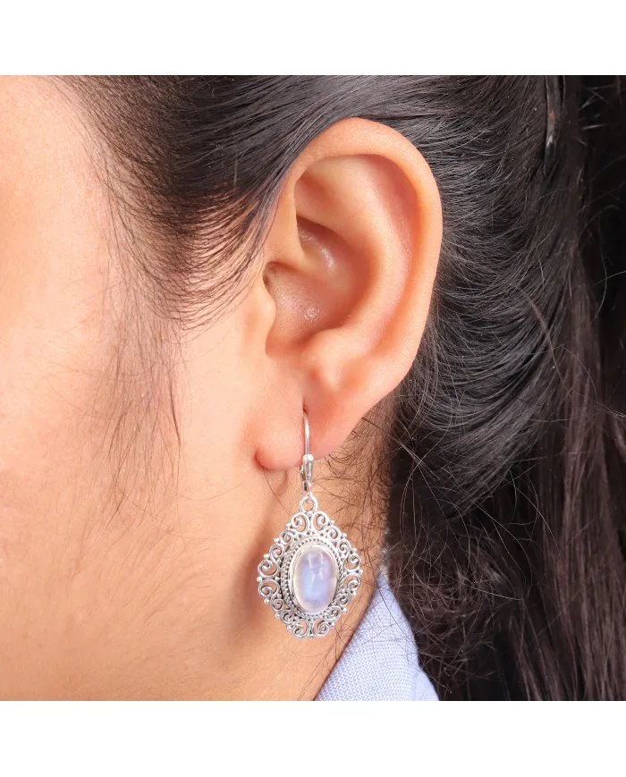 925 Sterling Silver Moonstone Filigree Dangle Earrings Gemstone Jewelry