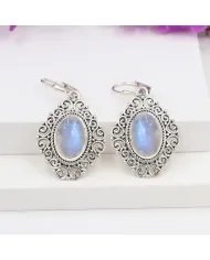 Rainbow Moonstone Filigree Earrings – 925 Sterling Silver Dainty Design