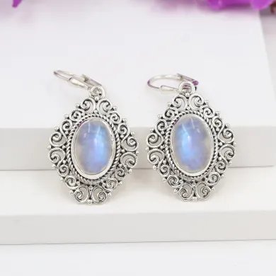 Rainbow Moonstone Filigree Earrings – 925 Sterling Silver Dainty Design