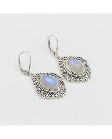 925 Sterling Silver Moonstone Filigree Dangle Earrings Gemstone Jewelry