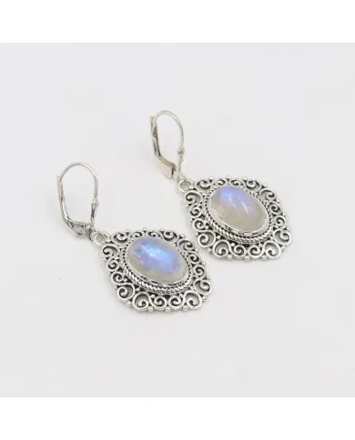 Rainbow Moonstone Filigree Earrings – 925 Sterling Silver Dainty Design