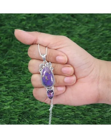 Turquoise Necklace, Sterling Silver Pendant, Amethyst Pendant, Teardrop Pendant, Birthstone Pendant, Charm Pendant, Gift for Her