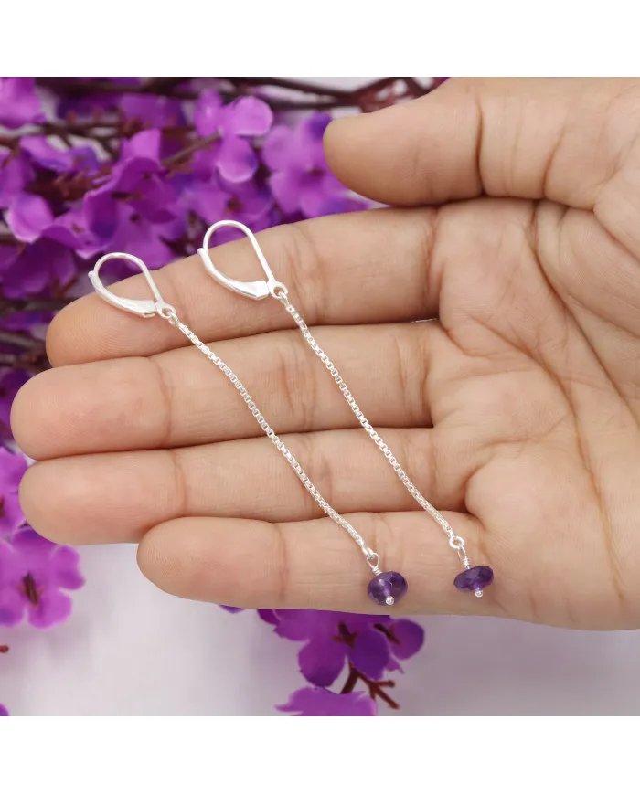 Amethyst Chain Drop Earrings – 925 Sterling Silver Gemstone Jewelry