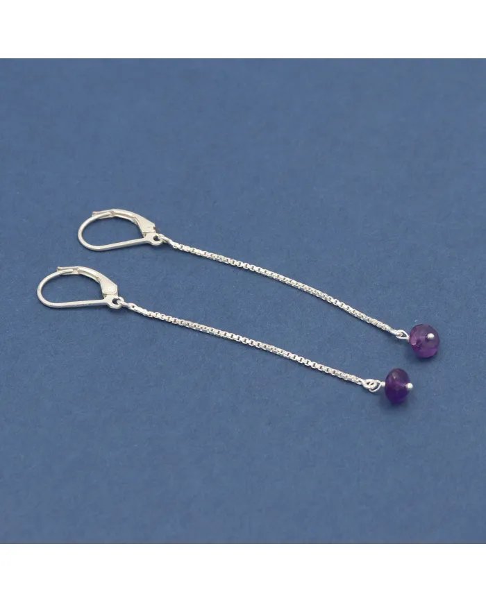 Amethyst Chain Drop Earrings – 925 Sterling Silver Gemstone Jewelry