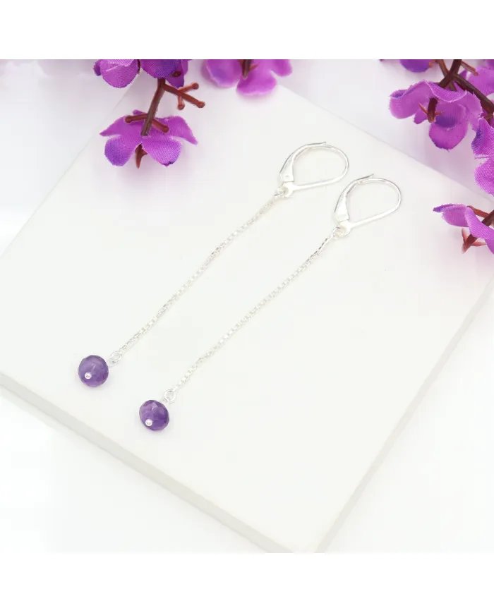 Amethyst Chain Drop Earrings – 925 Sterling Silver Gemstone Jewelry