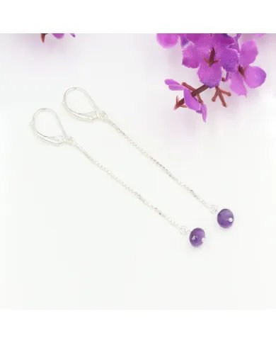 Amethyst Chain Drop Earrings – 925 Sterling Silver Gemstone Jewelry