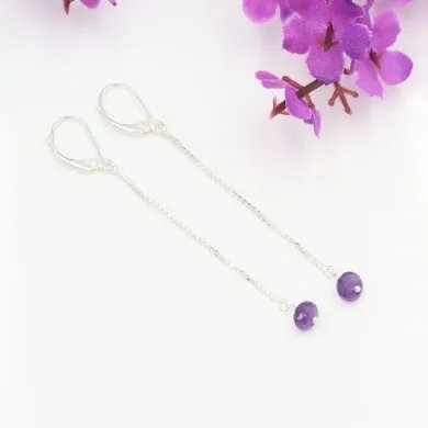 Amethyst Chain Drop Earrings – 925 Sterling Silver Gemstone Jewelry