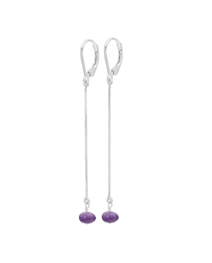 Amethyst Chain Drop Earrings – 925 Sterling Silver Gemstone Jewelry