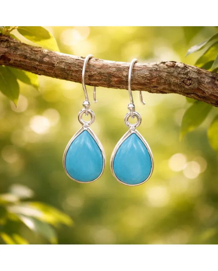 Natural Arizona Turquoise Dangle Earrings - 925 Sterling Silver Jewelry