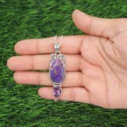 Turquoise Necklace, Sterling Silver Pendant, Amethyst Pendant, Teardrop Pendant, Birthstone Pendant, Charm Pendant, Gift for Her