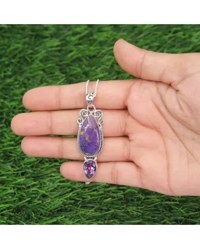 Turquoise Necklace, Sterling Silver Pendant, Amethyst Pendant, Teardrop Pendant, Birthstone Pendant, Charm Pendant, Gift for Her
