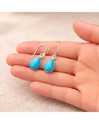 Natural Arizona Turquoise Dangle Earrings - 925 Sterling Silver Jewelry