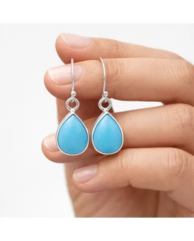 Natural Arizona Turquoise Dangle Earrings - 925 Sterling Silver Jewelry