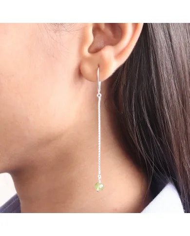 Peridot Chain Drop Earrings - 925 Sterling Silver Gemstone Jewelry