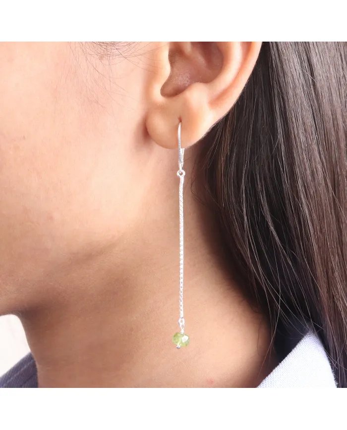 Peridot Chain Drop Earrings - 925 Sterling Silver Gemstone Jewelry