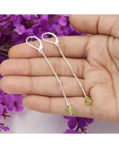 Peridot Chain Drop Earrings - 925 Sterling Silver Gemstone Jewelry