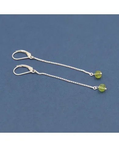 Peridot Chain Drop Earrings - 925 Sterling Silver Gemstone Jewelry