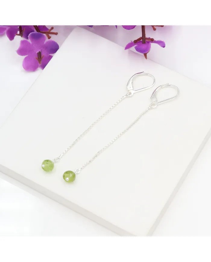 Peridot Chain Drop Earrings - 925 Sterling Silver Gemstone Jewelry