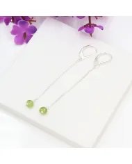 Peridot Chain Drop Earrings - 925 Sterling Silver Gemstone Jewelry