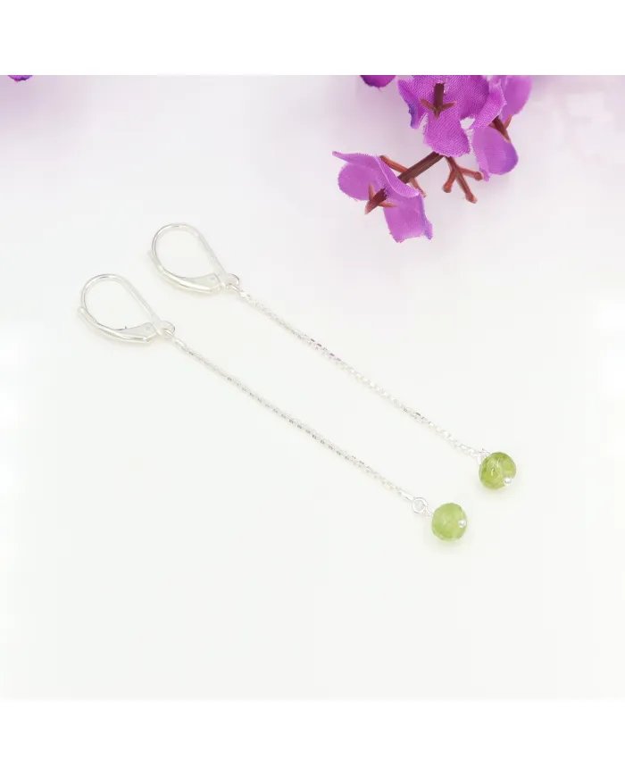 Peridot Chain Drop Earrings - 925 Sterling Silver Gemstone Jewelry